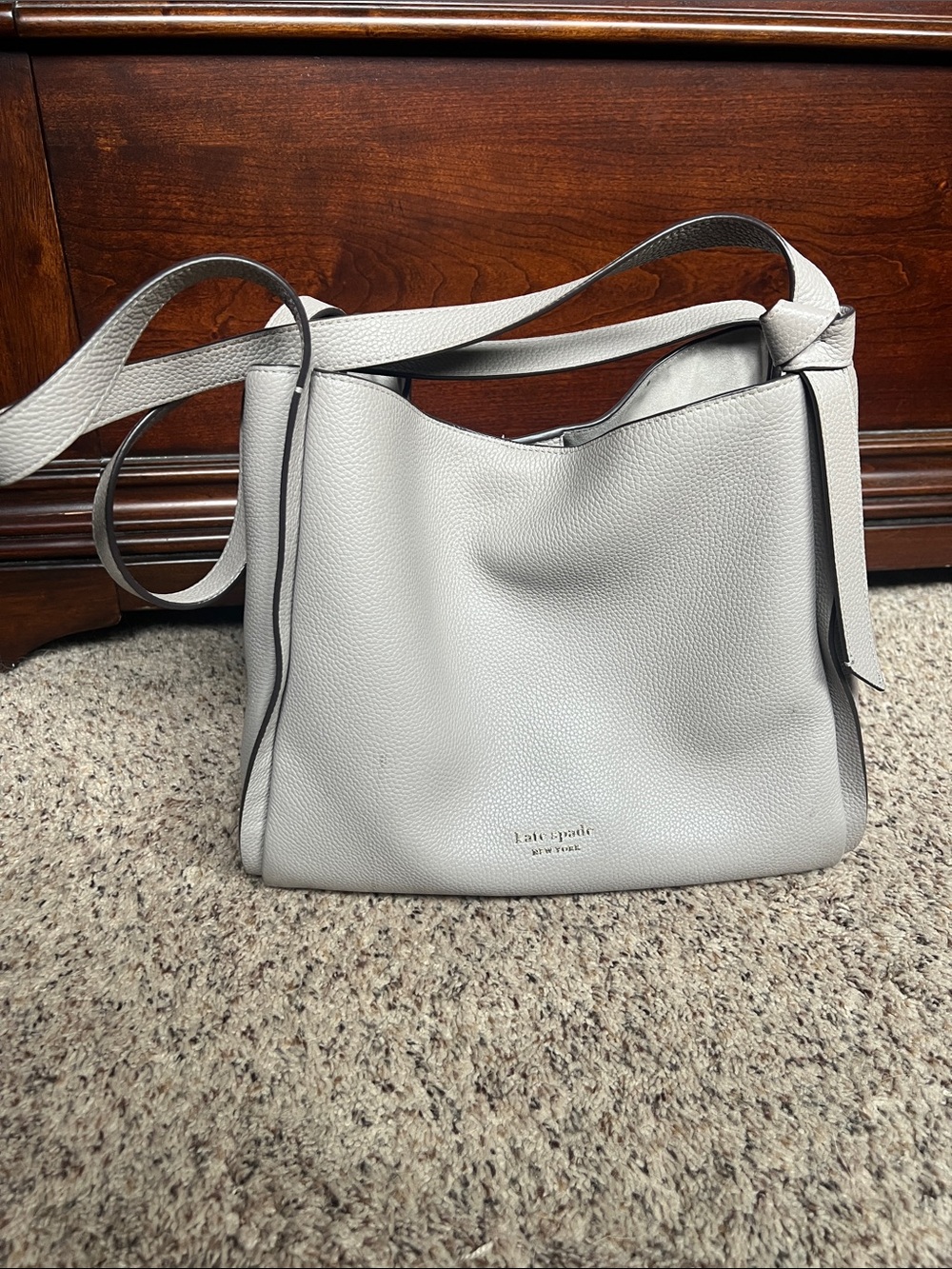 kate spade Pebbled Leather Shoulder Bag in Light Gray